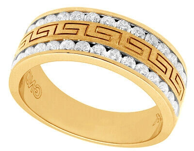Pre-owned Jewelry Unlimited Men's 14k Yellow Gold Real Diamond Greek Engagement Wedding Band Ring 1.0ct 8mm