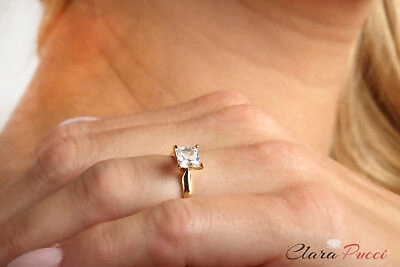 Pre-owned Pucci 1ct Princess Cut Classic Simulated Engagement Promise Ring 14k Yellow Solid Gold In White/colorless