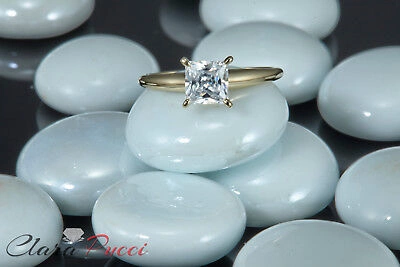 Pre-owned Pucci 1ct Princess Cut Classic Simulated Engagement Promise Ring 14k Yellow Solid Gold In White/colorless