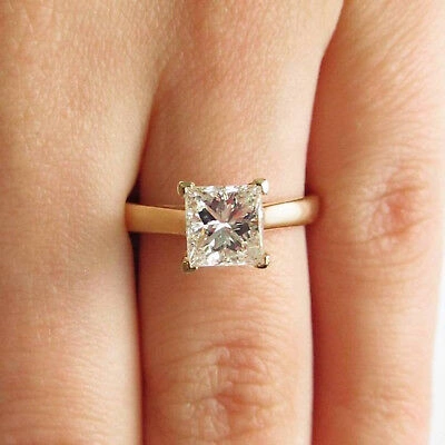 Pre-owned Pucci 1ct Princess Cut Classic Simulated Engagement Promise Ring 14k Yellow Solid Gold In White/colorless