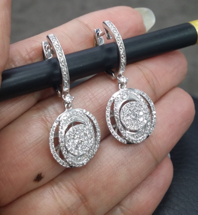 Pre-owned Handmade Deal 1.10ct Natural Round Diamond Dangle Ladies Earring 14k Gold. In White