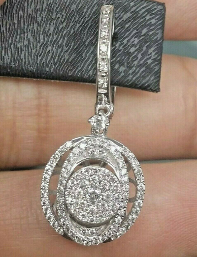 Pre-owned Handmade Deal 1.10ct Natural Round Diamond Dangle Ladies Earring 14k Gold. In White