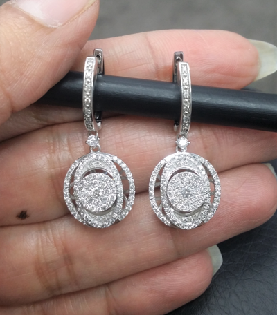 Pre-owned Handmade Deal 1.10ct Natural Round Diamond Dangle Ladies Earring 14k Gold. In White