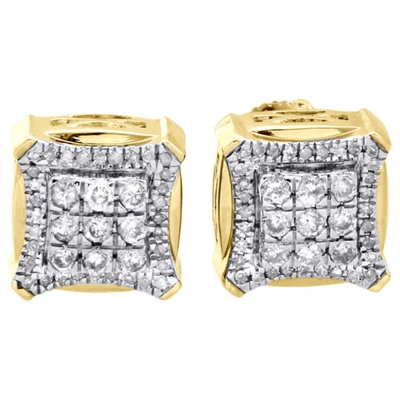 Pre-owned Jfl Diamonds & Timepieces 10k Yellow Gold Diamond Tier Double Halo Frame Studs Square Pave Earring 0.46 Ct In White