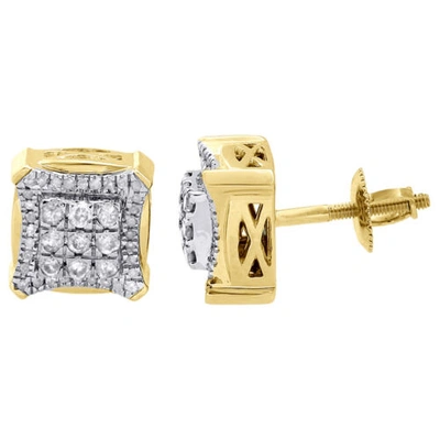 Pre-owned Jfl Diamonds & Timepieces 10k Yellow Gold Diamond Tier Double Halo Frame Studs Square Pave Earring 0.46 Ct In White