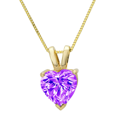 Pre-owned Pucci 2 Ct Heart Cut Classic Real Amethyst Pendant 16 Box Chain Gift 14k Yellow Gold In D
