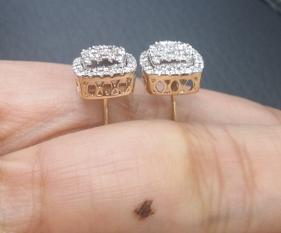 Pre-owned Handmade Deal 1.00ctw Natural Round Diamond Cluster Halo Studs Earring 14k Gold 9mm In White