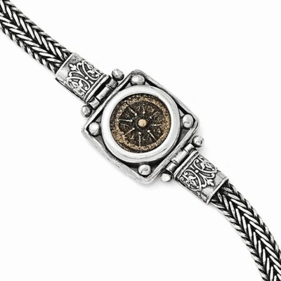 Pre-owned Accessories & Jewelry Widows Mite Coin 7" Bracelet Antiqued .925 Sterling Silver & Bronze Ancient Coin In White
