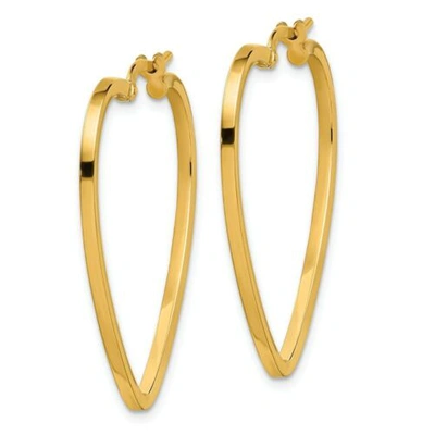 Pre-owned Accessories & Jewelry Italian 14k Yellow Gold Polished 1.6mm X 33mm Squared Tube Heart Hoop Earrings