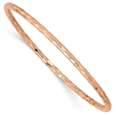 Pre-owned Versil 14k Rose Gold Polished Textured Hollow 3mm Tube Slip On Bangle Italian Gold In Pink