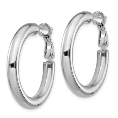 Pre-owned Accessories & Jewelry Italian 14k White Gold Hollow 4mm X 29mm Small Round Tube Omega Hoop Earrings