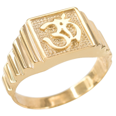 Pre-owned Claddagh Gold Solid 14k Yellow Gold Om Aum Hindu Hum Brahman Yoga Yogi Men's Ring