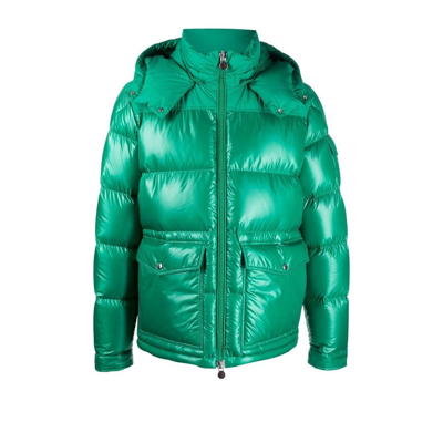 Shop Moncler Green Hooded Puffer Jacket