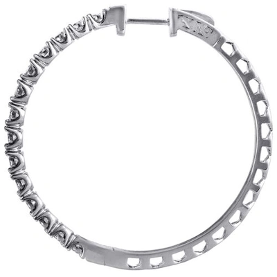 Pre-owned Jfl Diamonds & Timepieces 10k White Gold Diamond One Row Bezel Set 1.55" Hoops Huggie Earrings 1.50 Ct.