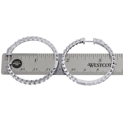 Pre-owned Jfl Diamonds & Timepieces 10k White Gold Diamond One Row Bezel Set 1.55" Hoops Huggie Earrings 1.50 Ct.