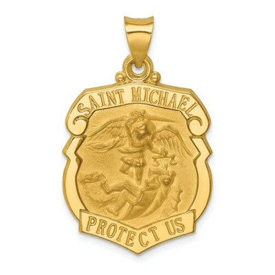 Pre-owned Goldia 14k Yellow Gold Satin & Polished St. Michael Protect Us Badge Medal Pendant