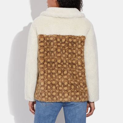 Shop Coach Outlet Sherpa Signature Jacket In Beige