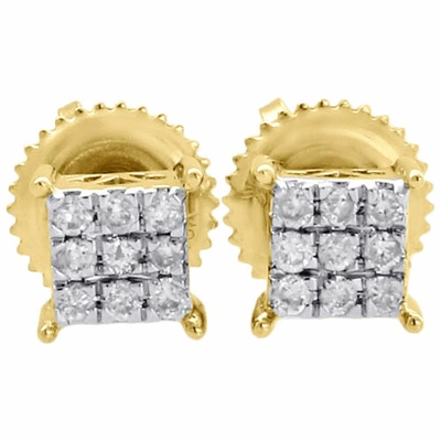 Pre-owned Jfl Diamonds & Timepieces 10k Yellow Gold Diamond Square Studs 4 Prong Mini 5.15mm Earrings 0.17 Ct. In White
