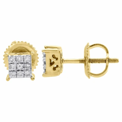 Pre-owned Jfl Diamonds & Timepieces 10k Yellow Gold Diamond Square Studs 4 Prong Mini 5.15mm Earrings 0.17 Ct. In White