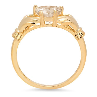 Pre-owned Pucci 1.55 Heart Cut Celtic Claddagh Simulated Champagne Promise Ring 14k Yellow Gold