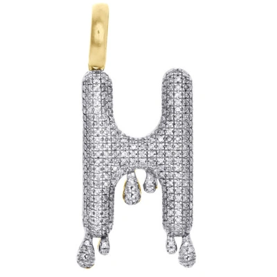 Pre-owned Jfl Diamonds & Timepieces 10k Yellow Gold Diamond H Initial Bubble Drip Pendant Pave Dome Charm 0.54 Ct. In White