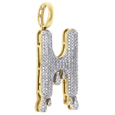 Pre-owned Jfl Diamonds & Timepieces 10k Yellow Gold Diamond H Initial Bubble Drip Pendant Pave Dome Charm 0.54 Ct. In White