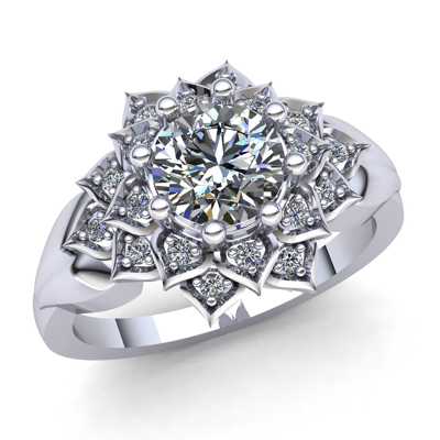Pre-owned Jewelwesell 0.5ct Round Cut Diamond Ladies Solitaire Flower Engagement Ring 10k Gold
