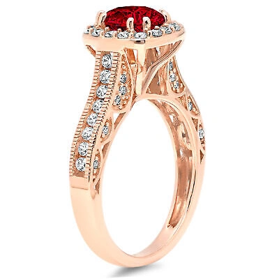 Pre-owned Pucci 1.95 Ct Round Halo Real Red Garnet Classic Bridal Statement Ring 14k Pink Gold