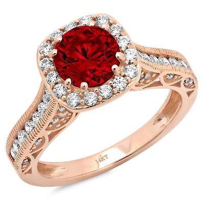 Pre-owned Pucci 1.95 Ct Round Halo Real Red Garnet Classic Bridal Statement Ring 14k Pink Gold