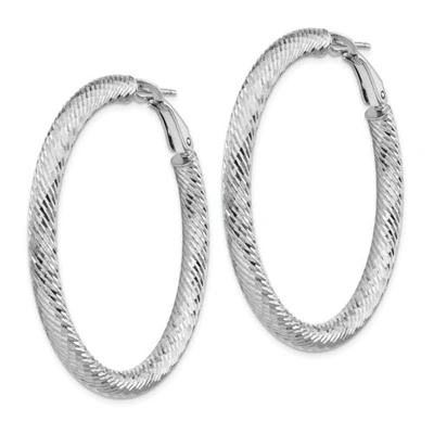 Pre-owned Accessories & Jewelry Italian 14k White Gold 4mm X 46mm Large Diamond Cut Hollow Omega Hoop Earrings
