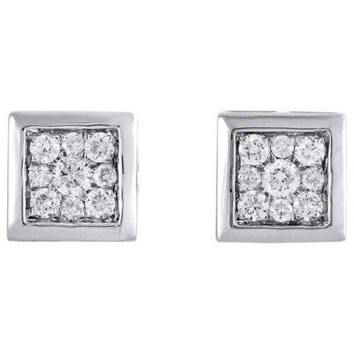 Pre-owned Jfl Diamonds & Timepieces 14k White Gold Round Diamond Flower Studs Square Cluster Mini Earrings 0.50 Ct.