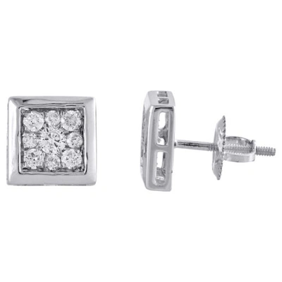 Pre-owned Jfl Diamonds & Timepieces 14k White Gold Round Diamond Flower Studs Square Cluster Mini Earrings 0.50 Ct.