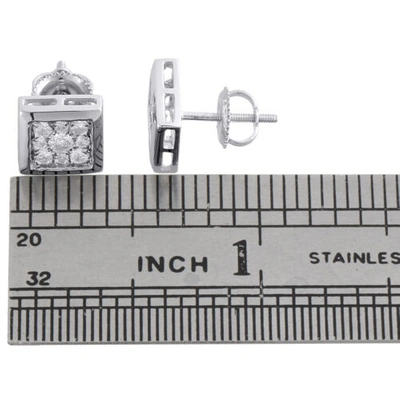 Pre-owned Jfl Diamonds & Timepieces 14k White Gold Round Diamond Flower Studs Square Cluster Mini Earrings 0.50 Ct.