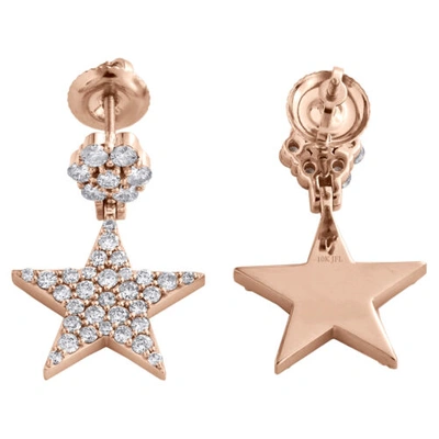 Pre-owned Jfl Diamonds & Timepieces 10k Rose Gold Diamond Star Danglers Drop Unisex Earrings Flower Studs 1.32 Ct. In White