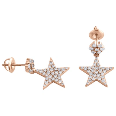 Pre-owned Jfl Diamonds & Timepieces 10k Rose Gold Diamond Star Danglers Drop Unisex Earrings Flower Studs 1.32 Ct. In White