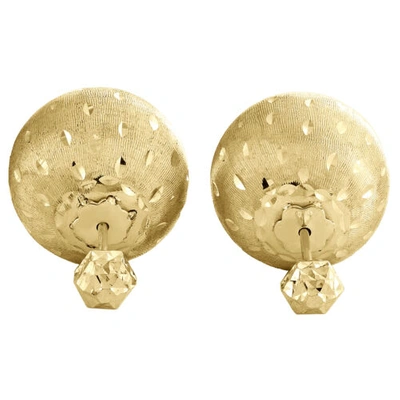 Pre-owned Jfl Diamonds & Timepieces Genuine 14k Yellow Gold 5mm Linen Mirror Diamond Cut Textur Ball Stud Earrings