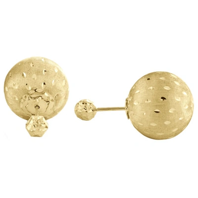 Pre-owned Jfl Diamonds & Timepieces Genuine 14k Yellow Gold 5mm Linen Mirror Diamond Cut Textur Ball Stud Earrings