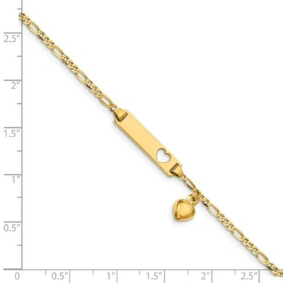 Pre-owned Accessories & Jewelry 14k Yellow Gold Engraveable 5mm Figaro Link Danagling Heart Baby Id Bracelet 6"