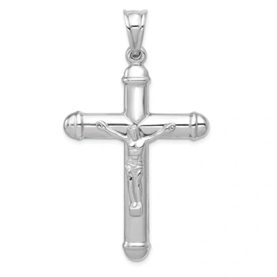 Pre-owned Goldia 14k White Gold Solid Polished Reversible Hollow Crucifix/cross Pendant