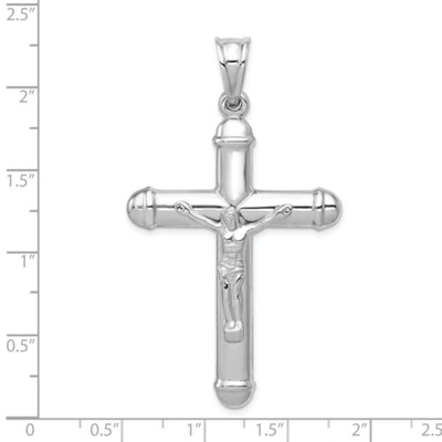 Pre-owned Goldia 14k White Gold Solid Polished Reversible Hollow Crucifix/cross Pendant