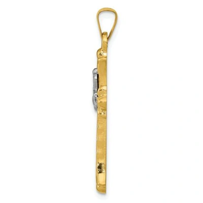 Pre-owned Goldia 14k Yellow & White Gold Polished Claddagh Cross Christianity Religious Pendant