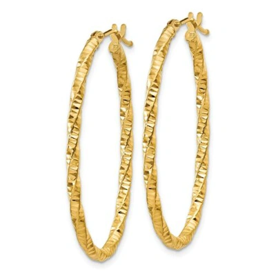 Pre-owned Goldia Italian 14k Yellow Gold 2mm X 15mm Nickel Free D/c Twisted Oval Hoop Earrings