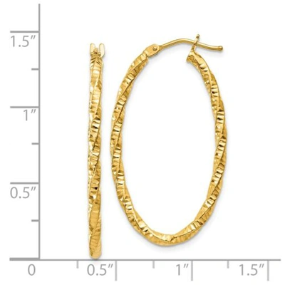Pre-owned Goldia Italian 14k Yellow Gold 2mm X 15mm Nickel Free D/c Twisted Oval Hoop Earrings