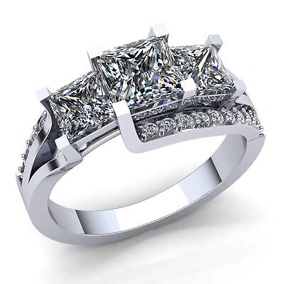 Pre-owned Jewelwesell Genuine 2ct Princess Diamond Ladies Past Present Future Engagement Ring 10k Gold