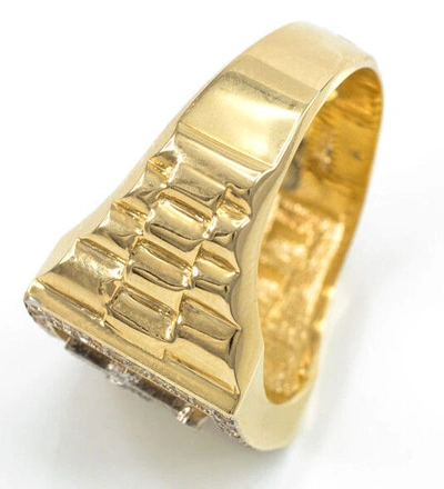 Pre-owned Claddagh Gold 14k Gold Watchband Design Men's Masonic Cz Ring In Silver