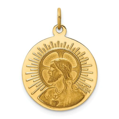 Pre-owned Goldia 14k Yellow Gold Solid & Satin Finish Small Reversible Matka Boska Medal Charm
