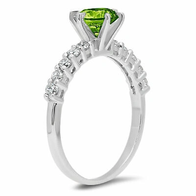Pre-owned Pucci 1.20 Round Natural Peridot Classic Bridal Statement Ring Real 14k White Gold In D