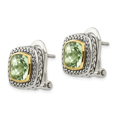Pre-owned Shey Couture Green Quartz Post Earrings .925 Sterling Silver & 14k Gold Accent