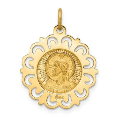 Pre-owned Goldia 14k Yellow Gold Solid & Satin Small Reversible Frame Matka Boska Medal Charm