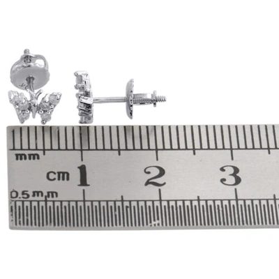 Pre-owned Jfl Diamonds & Timepieces 10k White Gold Round Diamond Mini Butterfly Studs Screw Back Earrings 1/5 Ct.